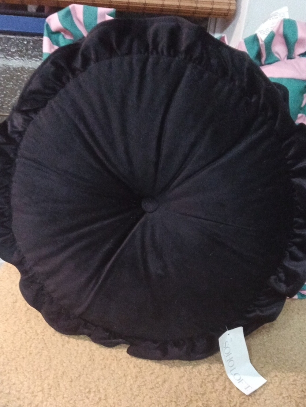 LOFT Round Black Tufted Ruffled Accent Pillow